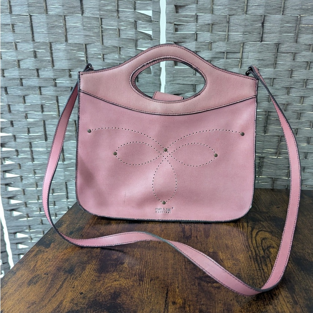 Matt & Nat Montreal Crossbody Bag Pink Perforated Vegan Leather Western Boho